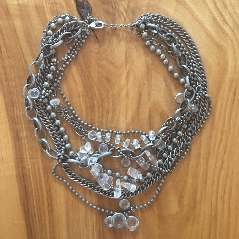 Layered chain and crystal necklace